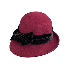Scala Women's Wool Felt Cloche with Velvet Bow, Burgundy, One Size