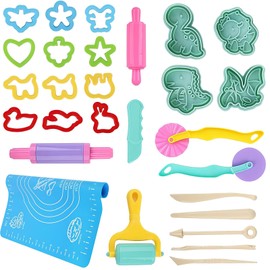 AMSNINK 29 Stück Knete Zubehör, Knetwerkzeug, Knete Set, Knetzubehör, Einschließen Teig Plastilin Werkzeuge, Formen, Teigrolle, Knetmatte, Geschenk-Set Für Jungen Und Mädchen