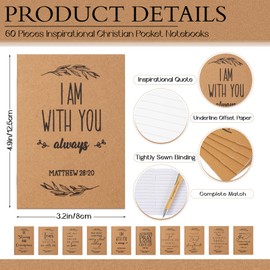 Jutom Set of 60 Christian Gift Bible Verse Retractable Bamboo Pens and Kraft Notebooks Religious Inspirational Notebooks with White Organza Gift Bag for Men Women Office School Church Supplies