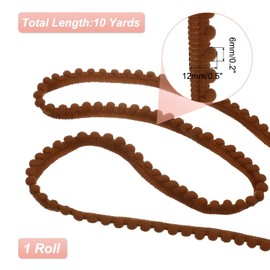 QUARKZMAN 10 Yards Pom Pom Trim Ribbon, 0.5 Inch Wide Light Brown Pom Pom Ball Fringe Trim Sewing Fringe Fabric Trim Ribbon for DIY Crafts Curtain Clothes Pillow Home Decoration