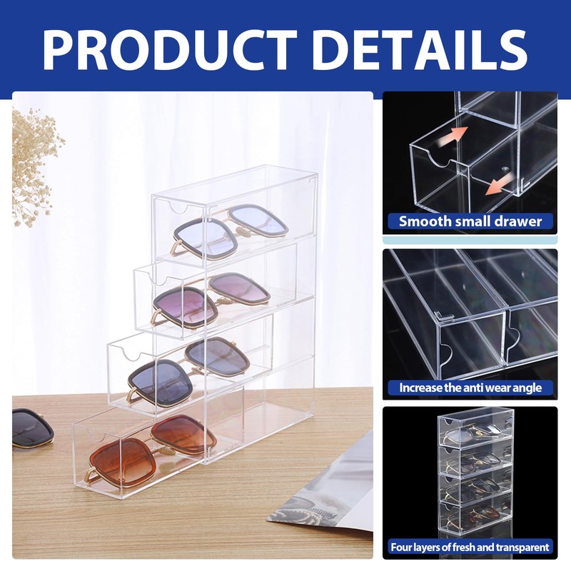 Hyuetrsa 2 Pcs Acrylic Sunglasses Organizer Clear Eyeglasses Case, Eyewear