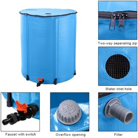 50 Gallon Collapsible Rain Barrel,Portable Rainwater Collection System Water Storage Tank for Garden Water Catcher, Blue