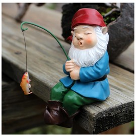 LIXINDEE Garden Gnome Mini Sitter Statue, Fishing Gnome Garden Statue, Funny Outdoor Garden Decoration Micro Landscape Ornaments for Patio Yard Lawn