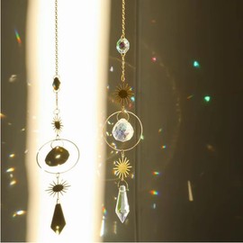 Suncatcher Crystal Window, Hanging Wind Chime, Sun Moon Pendant, Crystals, Garden Decoration, Hanging Window Decoration, for Indoor and Outdoor Decoration, Garden Decoration