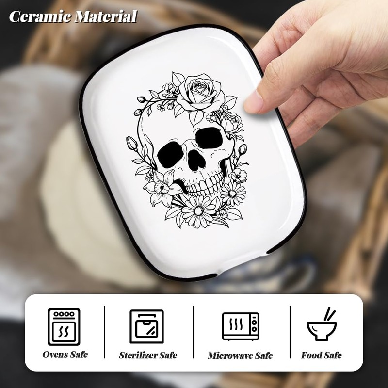 ANATTASOUL Skull & Rose Spoon Rest for Stove Top for