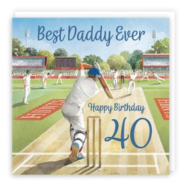 Hunts England - 40th Daddy Cricket Birthday Card - Milo's Gallery - Age 40 Sport Fun Birthday Card For Daddy - Birthday Card For 40 Year Old Cricket Fan - Age Forty