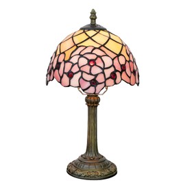 wecrejoni Tiffany Lamp Stained Glass Table Lamp 8X8X14 Inches Desk Reading Light Decor Beside Bedroom Living Room Home (H-1055- Cherry Blossom)