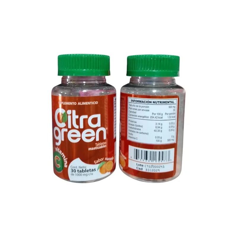 Citra Green Tabletas 1000mg Vitamina Fruit Naranja