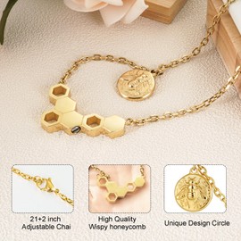 SOITIS Urn Necklaces for Ashes for Women Men Stainless Steel Cremation Jewelry for Ashes,Hollow Pendant Honeybee Ashe Keepsake Urns,Golden hollow honeycomb Necklace