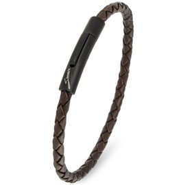 Simaru Leather Bracelet, 4 mm Braided for Men and Women, Genuine Leather Bracelet with Stainless Steel Hook Clasp, Premium Quality, Made in Germany, Leather, 0
