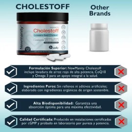 Cholestoff Coenzima Q10 + Omega 3-75 dias - Apoyo en Colesterol y Salud Integral - Suplemento Vegano Natural - Niacina + Levadura de Arroz Rojo