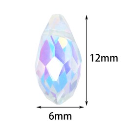 PPhtony Teardrop Crystal Glass Beads Faceted Hanging Dangle Pendant for Chandelier Jewelry Making Drilled Beads Bracelet Earring Necklace Crafting, 6x12mm, 100PCS (Clear AB)