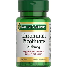Nature's Bounty Chromium Picolinate, Supports Fat, Protein & Sugar Metabolism, Mineral Supplement, 800 mcg, 50 Tablets