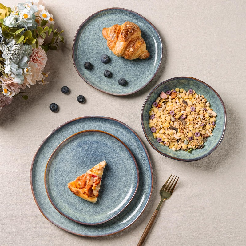 AmorArc Ceramic Dinnerware Sets,Handmade Reactive Glaze Plates and Bowls Sets,Highly