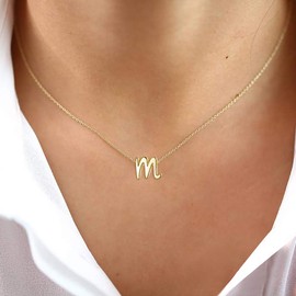Golden Letter M Pendant Necklace 925 Sterling Silver Tiny Dainty Lowercase Initial Necklace for Women Girls