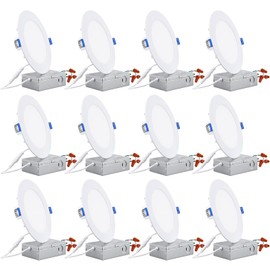 TORCHSTAR 12-Pack 6 Inch Ultra-Thin LED Recessed Lighting with J-Box, CRI90, 5000K Daylight, 12W Dimmable 1100lm Brightness LED Downlight, ETL & Energy Star Listed