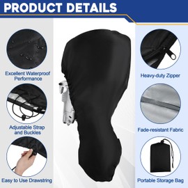 Fade Resistant Full Outboard Motor Cover, UV-Proof and Waterproof 420D Heavy Duty Boat Engine Cover with Adjustable Strap