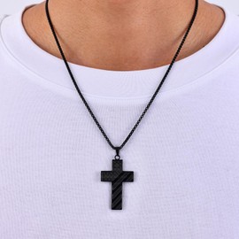Fiusem Cross Necklace for Men, Black Mens Cross Necklaces American Flag Pendant with 16 Inch Chain, JOSHUA 1:9 Baptism Religious Christian First Communion Graduation Gifts