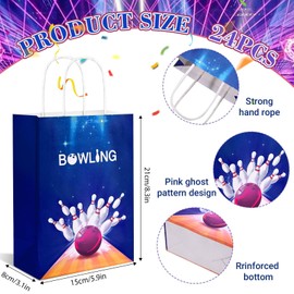 16 Pcs Bowling Paper Bags Bowling Themed Goodie Snacks Treat Bags with Handles for Bowling Party Favors Supplies