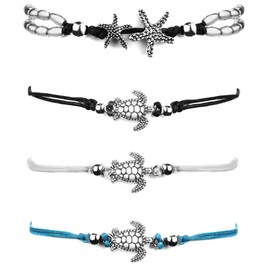 Gleamart Beach Boho Anklet Set Layered Rope Handmade Adjustable Foot Chain for Women Turtle Starfish