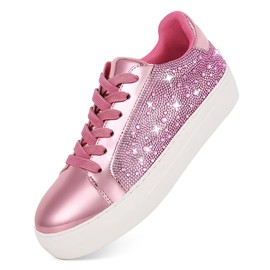 Atsroel Womens Platform Sneakers Sparkle Shinny Pink Womens Fashion Sneakers Breathable Walking Womens Slip On Sneakers Tennis Flat Lace Up Trendy Sneakers for Womens(Womens Sneakers Size 5.5)