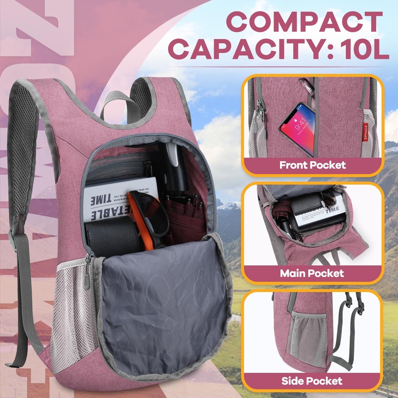 ZOMAKE Lightweight Packable Backpack 10L - Foldable Backpack Leger Sac