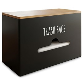 Wooden Trash Bag Holder Dispenser – Under Sink Garbage Bag Organizer & Storage – Trash Bag Dispenser for Kitchen Drawers, Cabinets – Garbage Bag Storage Rack – Trash Bag Organizer Holder (Black)