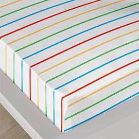 Bedlam - Rainbow Striped Bed Sheet - Single Fitted Sheet (190 x 90 x 28cm) - Rainbow Bedding - Multi-Colour Stripe Bed Sheet in White - Single Fitted Sheet with Stripes - Matching Bedding Available
