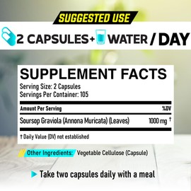 Soursop Graviola Leaves Capsules - Soursop Fruit Advanced Formula for Body Balance, Comfortable Mood & Wellness Support - 210 Counts for 105 Servings