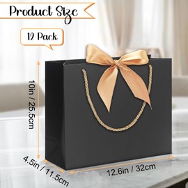 12 pcs White Gift Bags with Handles 12.5x4.5x10 Inches Large Paper Bags with Bow Ribbon and Tissue Paper Gift Wrap Bags for Birthday Bridesmaid Party Wedding Baby Shower Valentines, White-Black