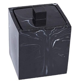 FülleMore Marble Look Cotton Buds Container Cotton Bud Holder with Lid Resin Cotton Buds Box Dustproof Makeup Organiser Storage Box Ear Stick Holder (Black)