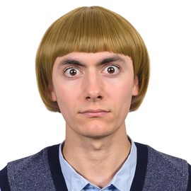 ColorGround Short Straight 60 70s Bowl Cut Funny Wig for Men Crazy Mushroom Cosplay Wig for Halloween (Blonde)