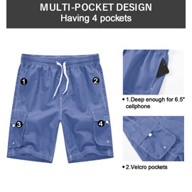 donhobo Men's Swim Trunks Beach Shorts,Swimming Waterproof Quick Dry Multi-Pockets Board Surfing Shorts with Mesh Lining (Grey Blue,S)