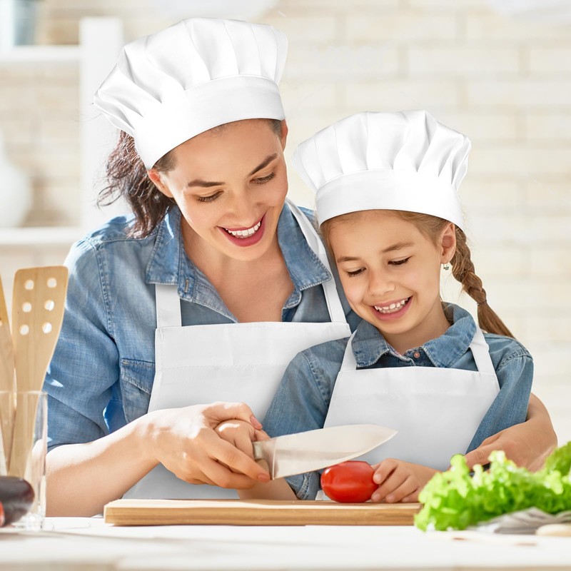 NLUS White Chef Hat and Apron, Adjustable Chef Costume Set,