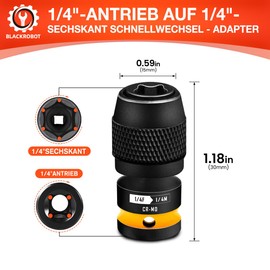 Impact Wrench Bit Adapter, 1/4" Square Drive to 1/4" Hex Socket Adapter, for Impact Wrench, CR-MO Steel, Yellow
