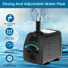 DaToo Mini Submersible Fountain Water Pump With LED Light 160GPH 10W Small Ultra Quiet Water Pump With Tubing For Aquarium Fish Tank Outdoor Pond Water Feature Fountain Statuary
