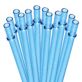 Dakoufish 11 Inch Long Reusable Replacement Plastic Glitter Drinking Straws for 30 oz & 20 oz Mason Jar,Tumblers, Set of 12 with Cleaning Brush (11inch Blue)