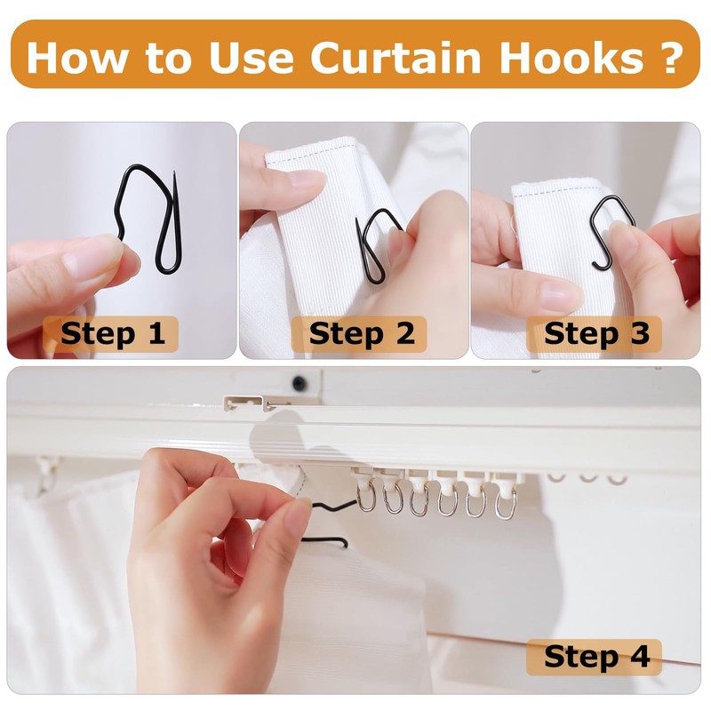 100 Pack Black Metal Curtain Hooks Pin-On Drapery Hooks,Suitable for