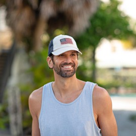 Panama Jack USA Baseball Cap - Lightweight, American Flag Patch, Mesh Backing, 3" Wide Bill Brim, T-Slide Closure (Khaki)