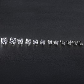 6 Pairs Surgical Stainless Steel Screw back Stud Earrings, 18K Gold Plated Heart Square Princess Cut Round Cubic Zirconia CZ Stud Earrings Set (Silver square butterfly back)