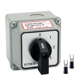 KEYMOO 20A Black Rotary Changeover Switch with Box, 3-Way 1 NO 1 NC, 660V 8 Terminals, Universal Selector Switch with Fork Terminals, IP65 (4 Positions 2 Poles - Black