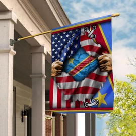 PERFECTMEN Flags-Proud Congolese American Flag Ripped Flag Democratic Republic of The Congo Strong House Flag (29.5" x 39.5")-USA Flags Premium Polyester-Decorative Indoor Outdoor Flag