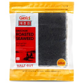 CHOI's 1(Daechun) Roasted Seaweed, GIM, Sushi Nori(100 Half Sheets)/ Resealable, Gold Grade/Product of Korea/Kimbap, Gimbap, Vegan, Keto, Gluten Free, Full of Fiber, Vitamin, Mineral, High protein