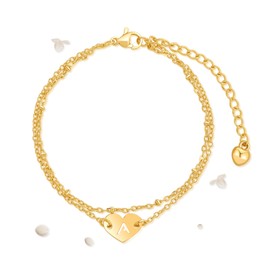 Women Gifts - Women Bracelets - Dainty Golden Initial Heart Charm Chain Bracelets With Hollow Letter(Gold-A)