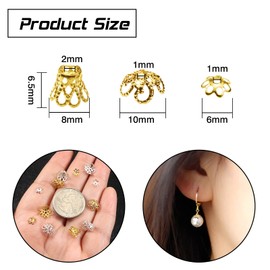 TOAOB 1120pcs 8x6.5mm Silver Tone and Gold Tone Filigree Bead Caps Hollow Flowers Beads End Caps Spacers for Jewellery Making