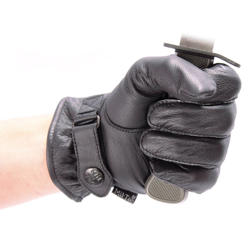 MIL-TEC BW Leather Gloves Lined, black, l
