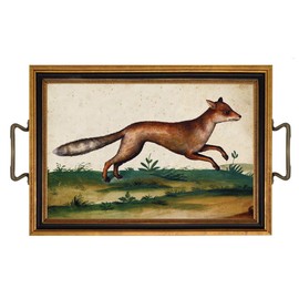 Schooner Bay Co. - Water Colored Fox Print Decorative Tray with Brass Handles 12-1/2" x 8-1/2" English Country Fox Hunt Tabletop Decor