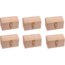 Creative Hobbies Pack of 6 Ready to Decorate Wood Treasure Chest Box Savings Bank with Coin Slot, Hinged Lid and Lockable Front Clasp, DIY Craft