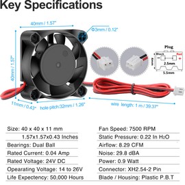 GDSTIME 2Pcs 40mm Fan 24V, Dual Ball Bearing 40x40x10mm Brushless DC Cooling Fan 2 Pin, Replacement for 3D Printer Extruder Ender 3 V2 Pro Hotend Fans