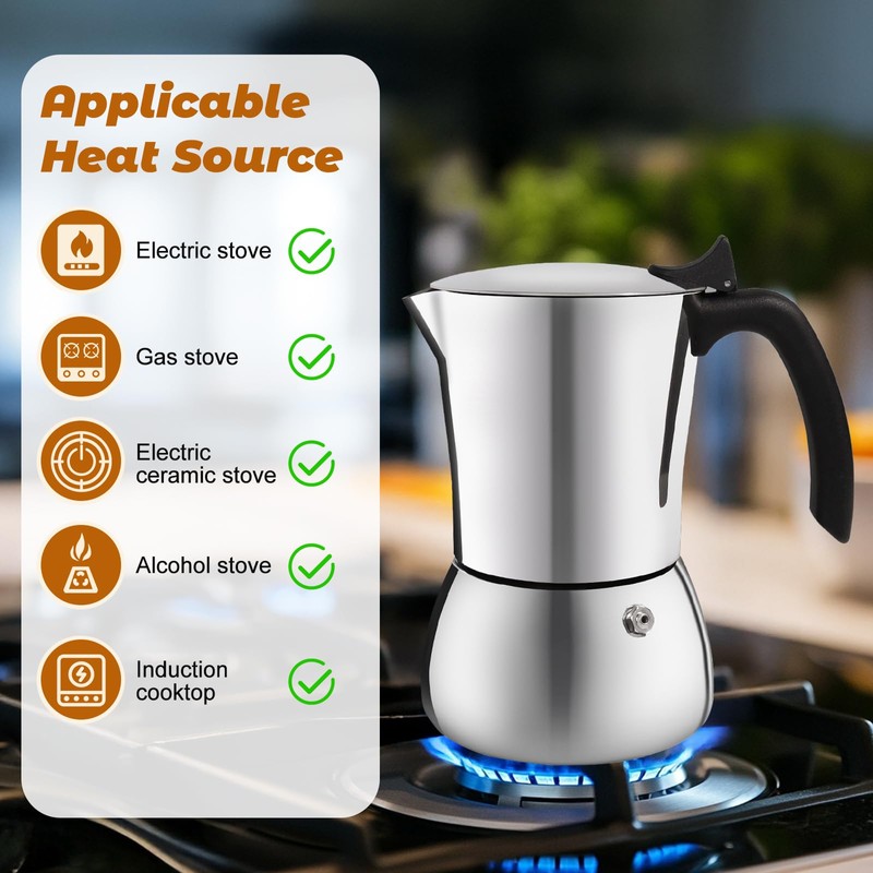 Vaolvpant No Coating 9 Cup Thickened 304 Stainless Steel Moka
